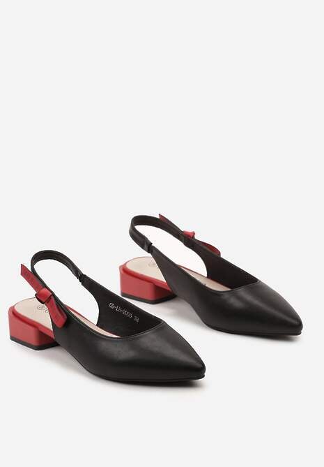 Czarne Sandały ze Skóry Naturalnej na Płaskim Obcasie ze Szpiczastym Noskiem Esmerell