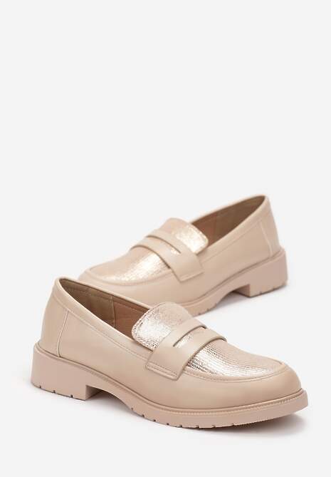 Beżowe Wsuwane Mokasyny na Płaskim Obcasie Ovelleme