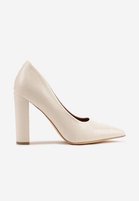 Jasnobeżowe Klasyczne Czółenka Vices na Słupkowym Obcasie ze Skórzaną Wkładką Divira