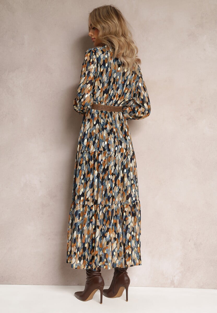 Granatowa Sukienka Bancroft z Błyszczącym Nadrukiem