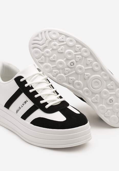 Biało-Czarne Sneakersy w Stylu Kultowych Tenisówek na Grubej Podeszwie Agerla