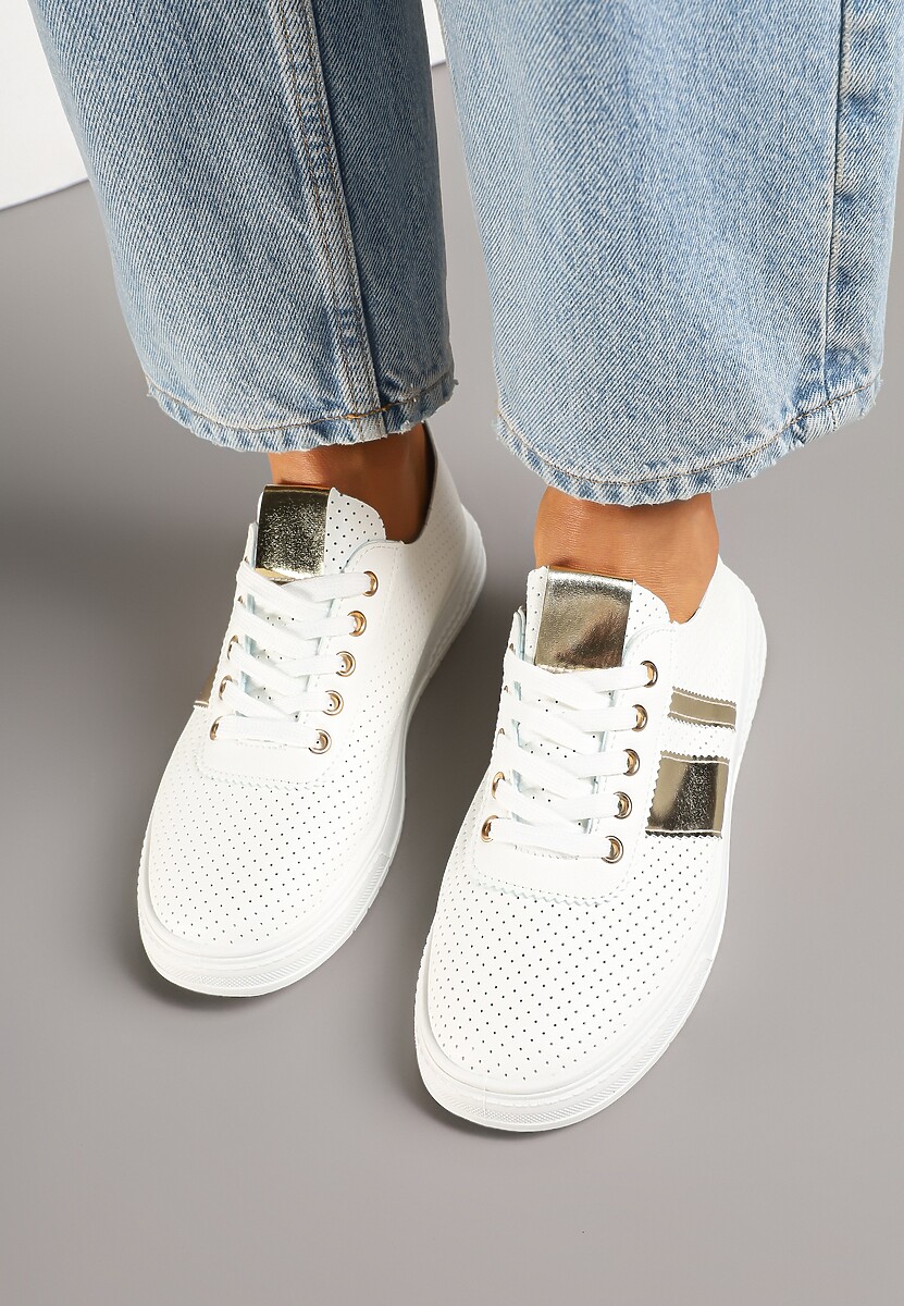 Złoto-Białe Tenisówki Ozdobione Paskami Meloti