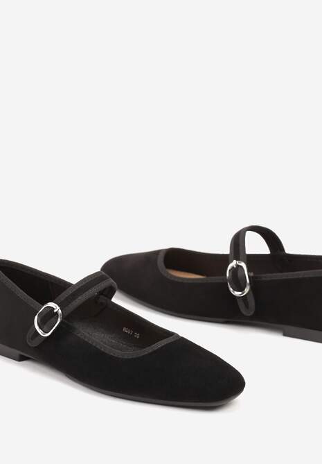 Czarne Balerinki o Kwadratowym Nosku w Stylu Mary Jane z Paseczkiem Naiva
