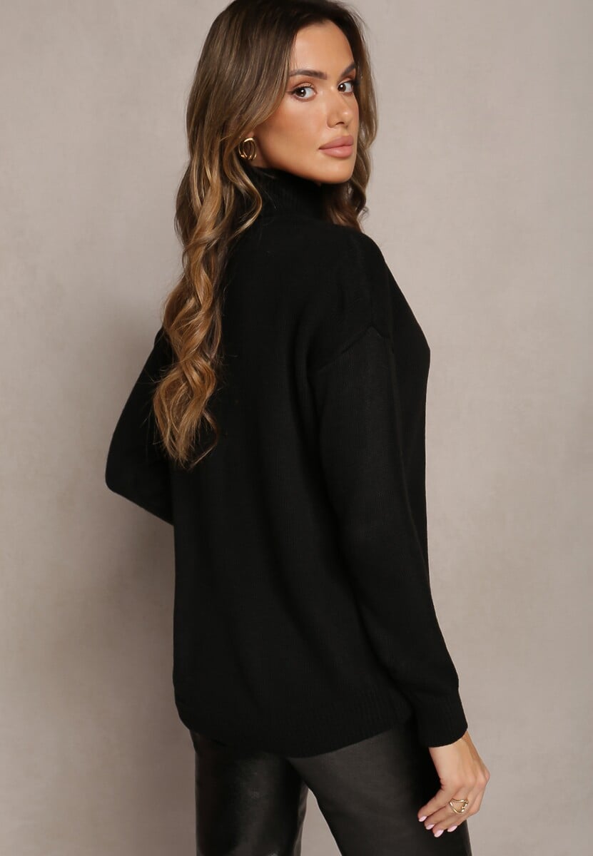 Czarny Klasyczny Golf o Asymetrycznym Kroju Abezza