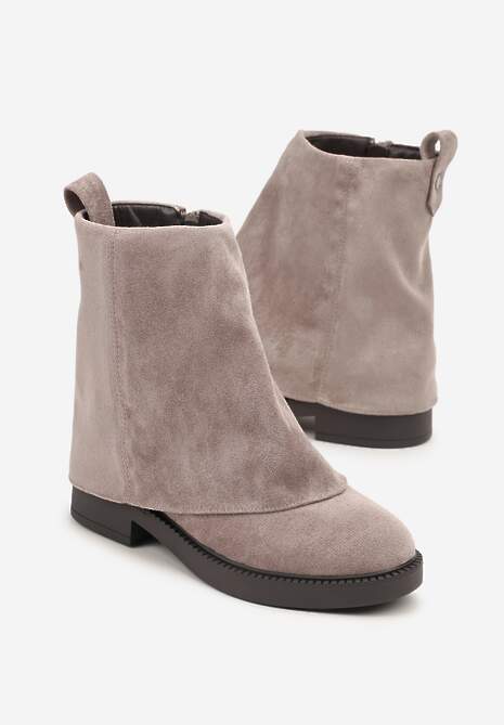 Beżowe Botki z Imitacji Zamszu z Cholewką w Stylu Nogawki Rilavine