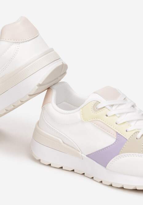 Białe Sznurowane Sneakersy z Ozdobnymi Wstawkami Sandelal