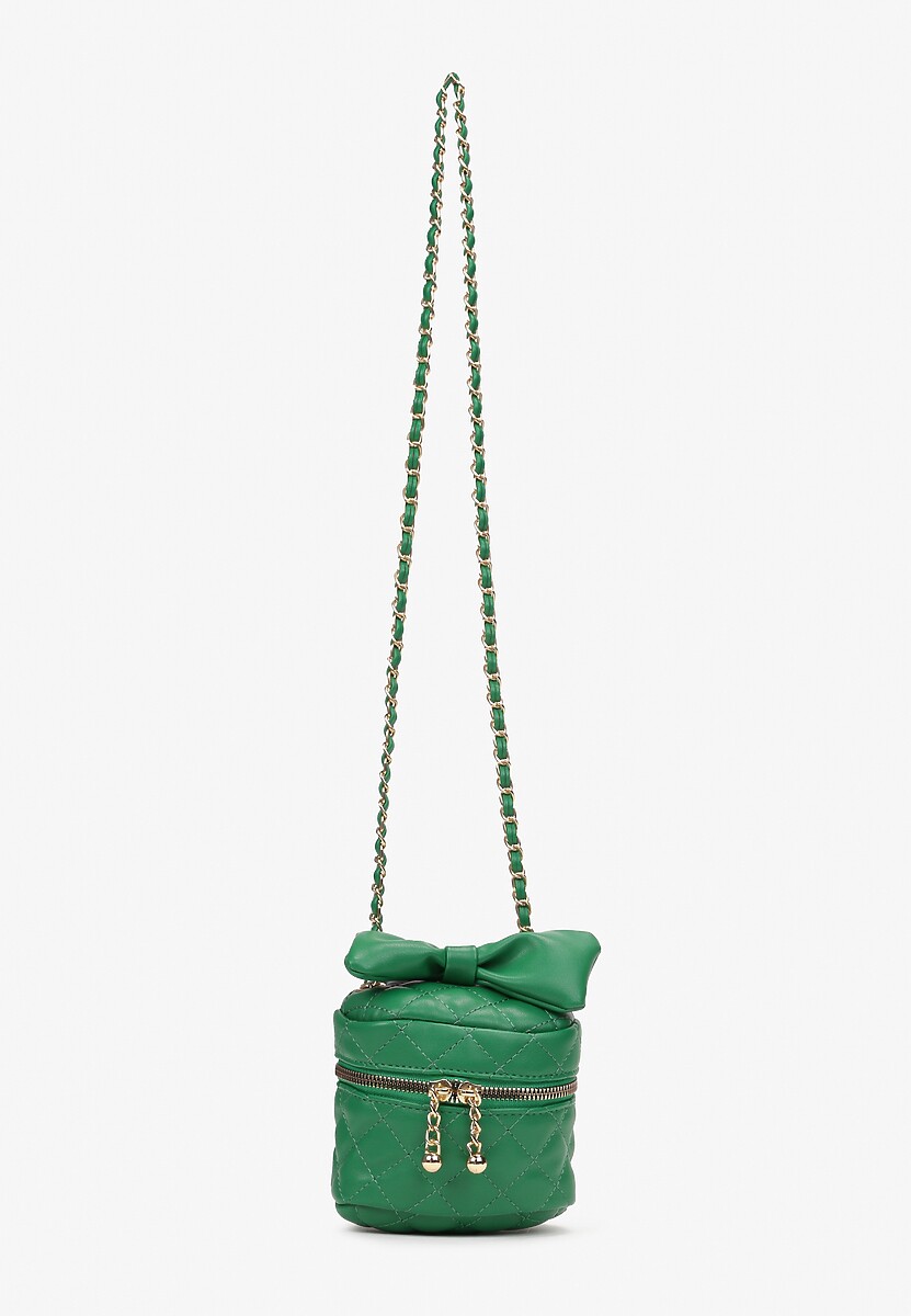 Zielona Kwadratowa Pikowana Torebka z Ozdobną Kokardą i Suwakami Vianefa