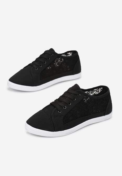 Czarne Tenisówki z Ażurowymi Wstawkami Po Bokach Salessa