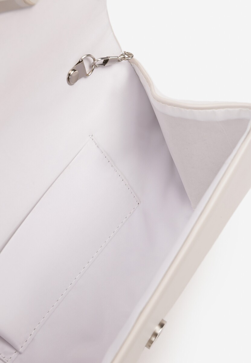 Biała Torebka Kopertówka z Dodatkowym Łańcuszkiem Zdobiona Aplikacją Fleanna