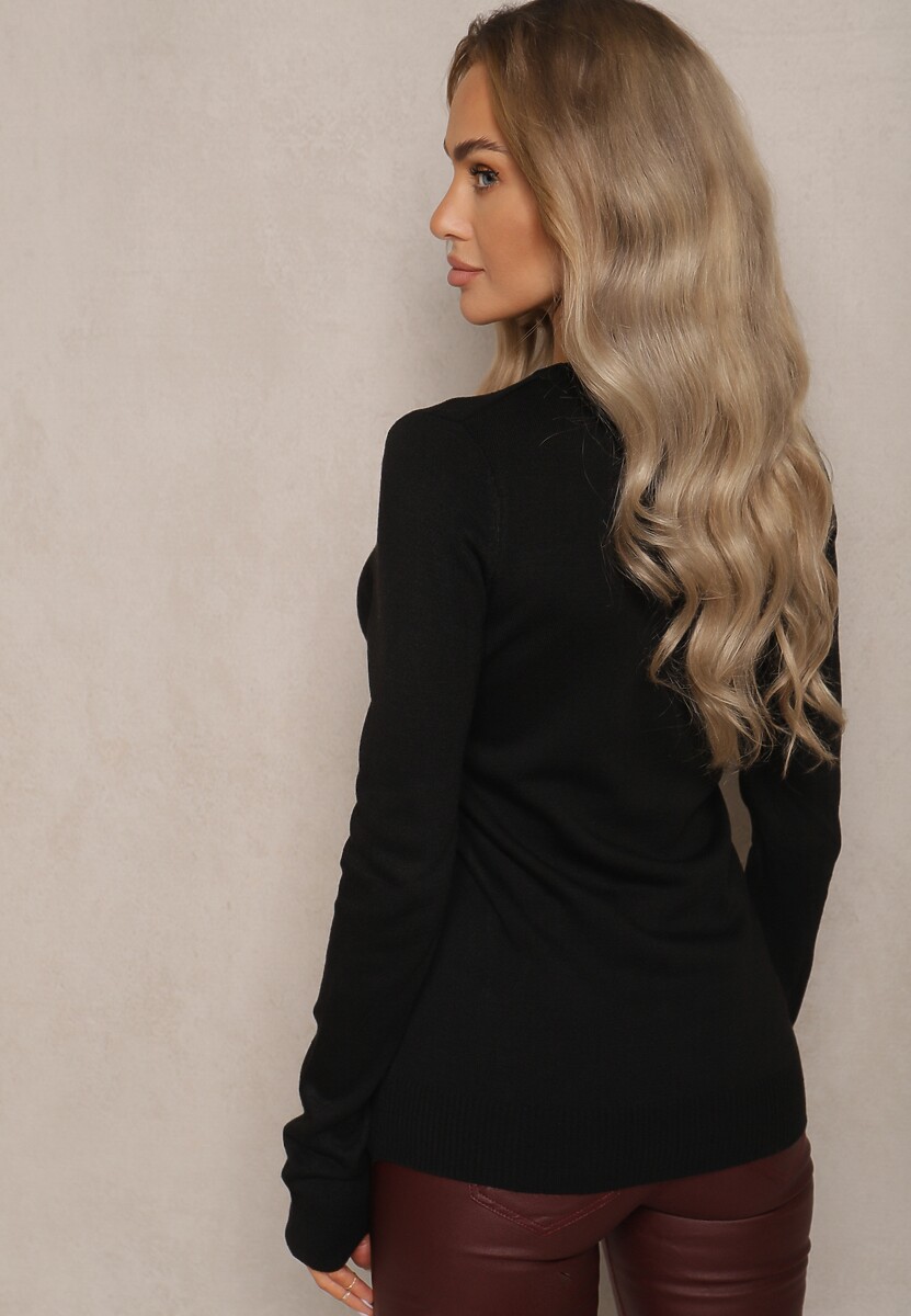 Czarny Casualowy Sweter z Dekoltem w Serek Amitta