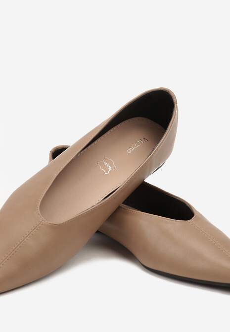 Ciemnobeżowe Balerinki Vices z Noskiem w Szpic i Skórzaną Wkładką Belviie