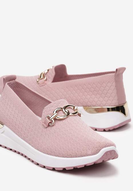Różowe Wsuwane Półbuty w Stylu Tenisówek Ozdobione Klamrą Wiatalia