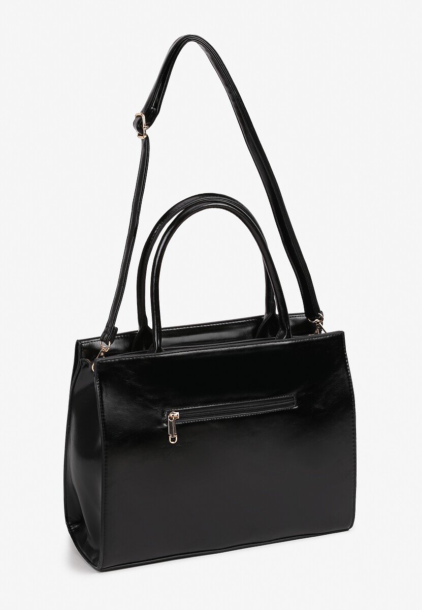 Czarna Torebka na Regulowanym Pasku z Łańcuszkiem i Dwiema Rączkami Sassisha