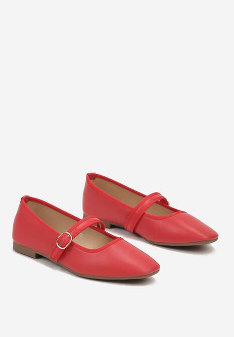 Czerwone Balerinki z Kwadratowym Noskiem i Zapięciem na Sprzączkę Rilanora