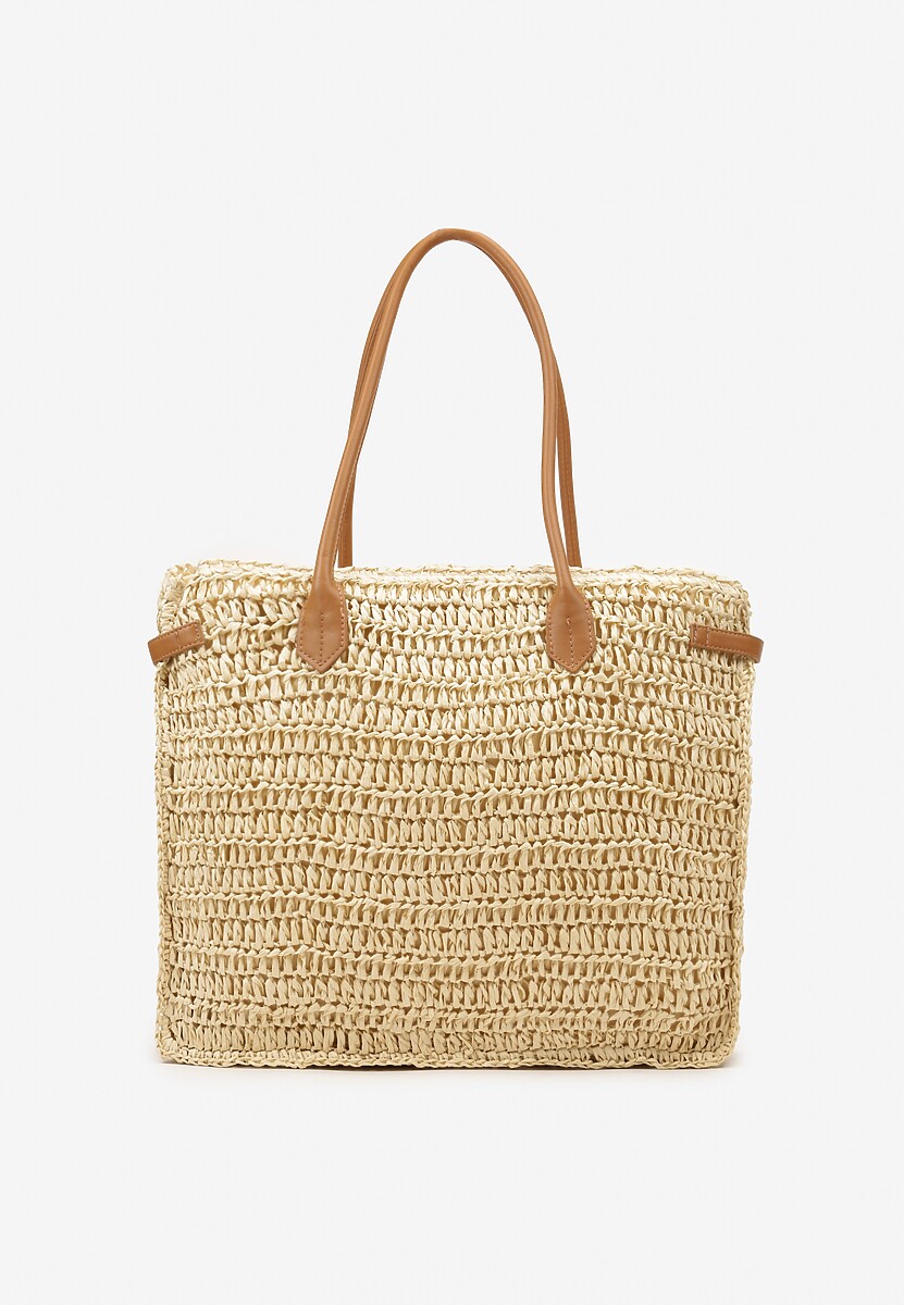 Jasnobeżowa Pleciona Torebka o Dużym Fasonie Tote w Stylu Boho Emerria