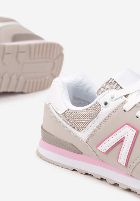 Beżowo-Szare Sneakersy Ozdobione Geometrycznym Motywem Rilenessa