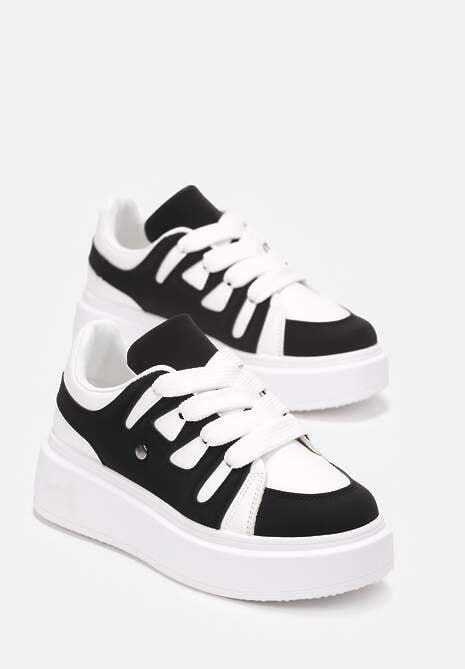 Biało-Czarne Sneakersy na Grubej Podeszwie przed Kostkę Alisis