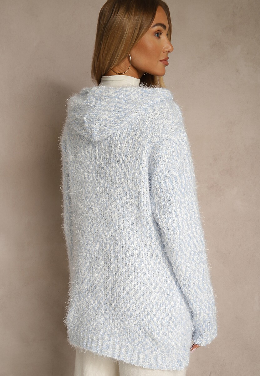 Jasnoniebieski Zapinany Kardigan z Kapturem i Kieszeniami Naustinas