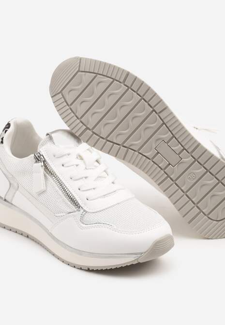 Białe Sneakersy Ozdobione Suwakiem i Metalicznymi Wstawkami Alua