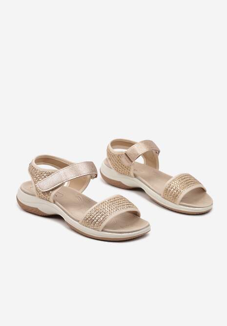 Ciemnobeżowe Sandały Ozdobione Plecionką Tataniria