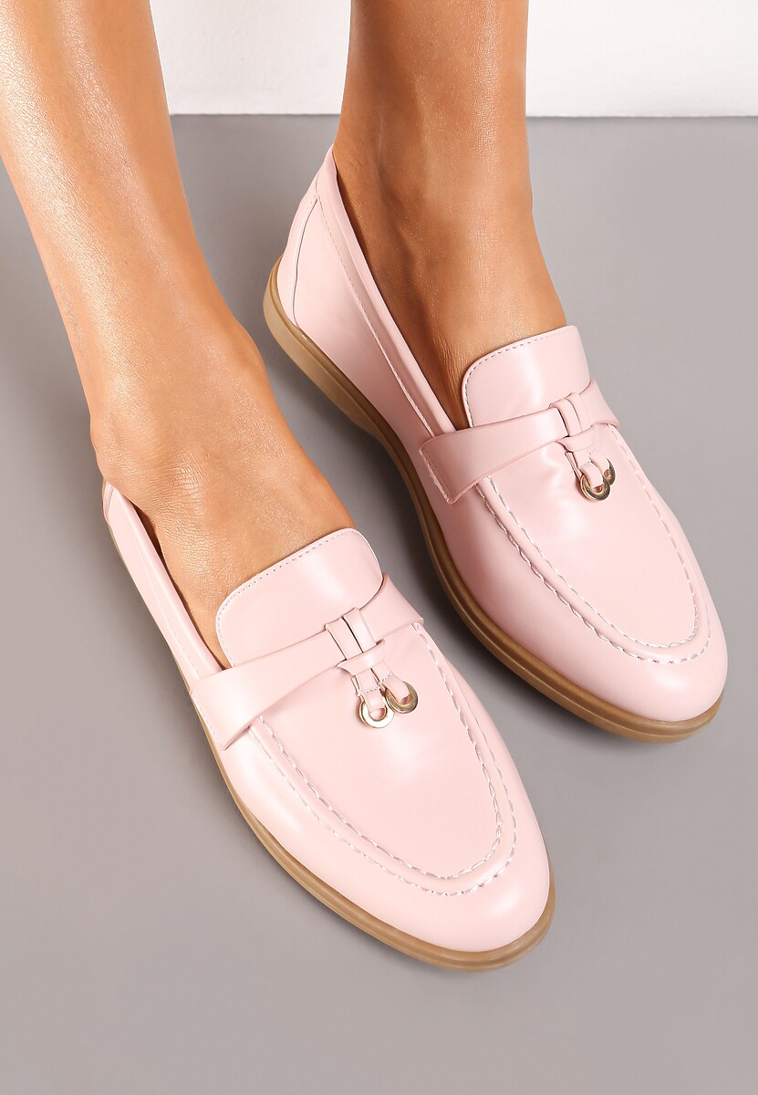 Różowe Mokasyny z Imitacji Skóry z Minimalistyczną Zawieszką Biaha