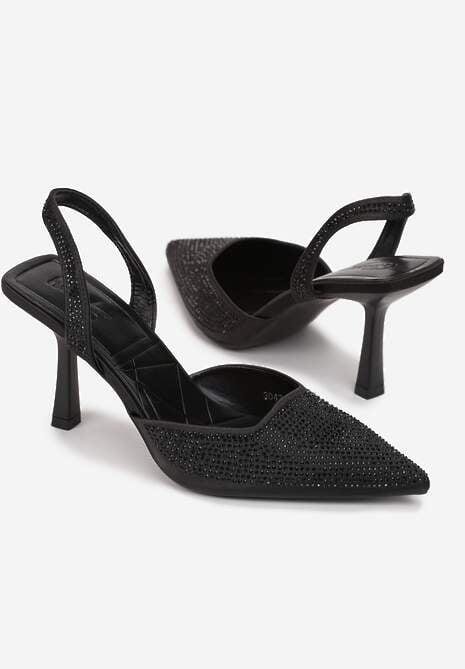 Czarne Czółenka z Cyrkoniami i Szpiczastym Noskiem Longam