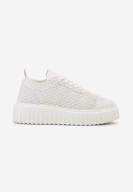 Białe Sneakersy Vices na Platformie z Ażurową Cholewką Lumerise