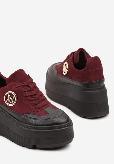 Bordowe Chunky Sneakersy Vices na Platformie z Okrągłym Detalem Sedvira