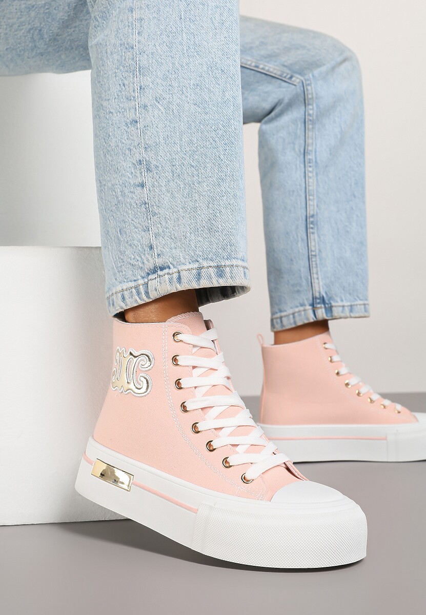 Czarne Trampki na Platformie z Wysoką Cholewką i Naszywką Nurissea