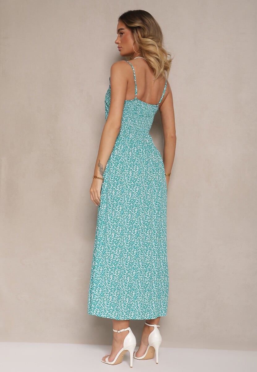 Zielona Rozkloszowana Sukienka z Bawełny na Ramiączkach Jenarissea