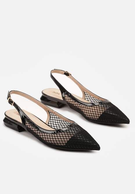 Czarne Sandały Slingback z Siateczki ze Szpiczastym Noskiem Niloriae