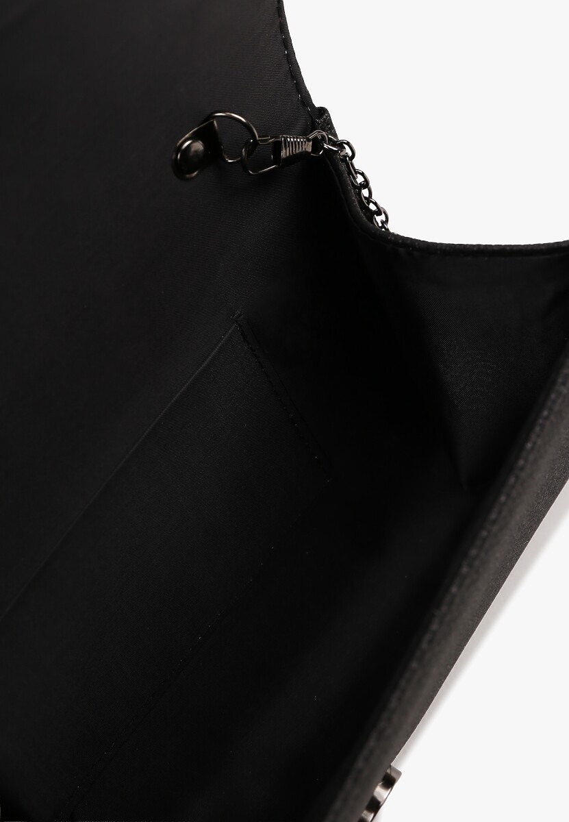 Czarna Torebka Kopertówka z Łańcuszkiem Zdobiona Brokatem i Aplikacją Pasanna