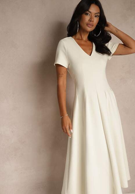 Jasnobeżowa Casualowa Sukienka z Bawełną Zeredira