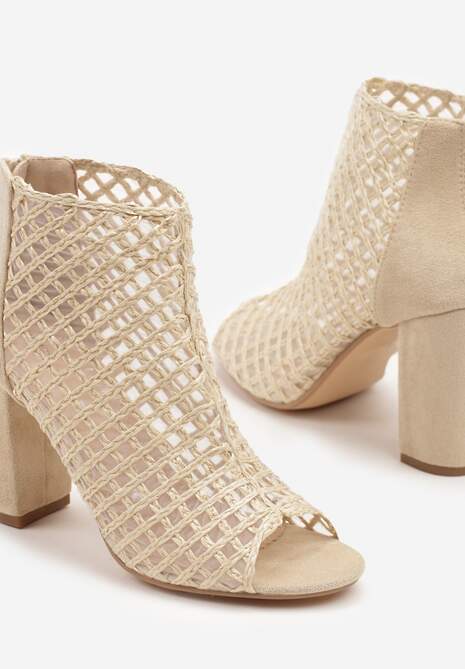 Beżowe Siateczkowe Botki Vices na Słupku Sovhira