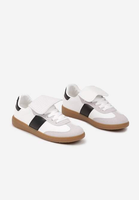 Biało-Czarne Sznurowane Płaskie Sneakersy z Geometrycznym Wzorem Felilva
