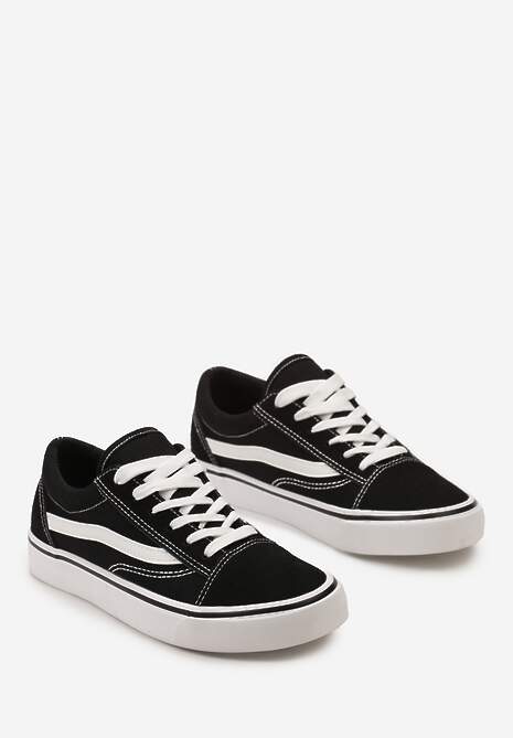 Czarno-Białe Tenisówki z Boczną Naszywką Simeris