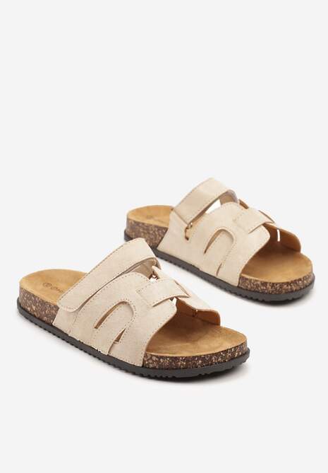 Beżowe Klapki Ozdobione Geometrycznym Motywem Odellea