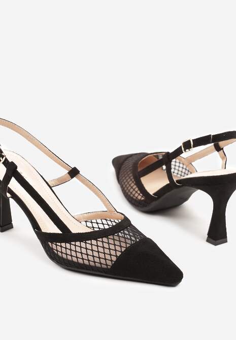 Czarne Sandały na Klepsydrze z Cholewką z Siateczki Nilavea