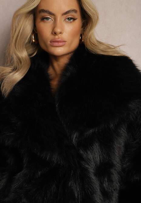 Czarna Kurtka Futro z Długim Włosiem Zelita