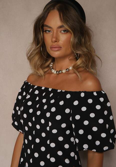 Czarna Sukienka Hiszpanka Vices w Kropki o Rozkloszowanym Kroju Zilua