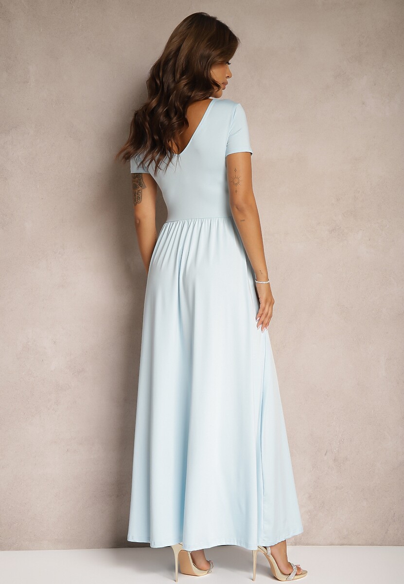 Miętowa Sukienka Maxi z Rozkloszowanym Dołem i Rozcięciem Zarya