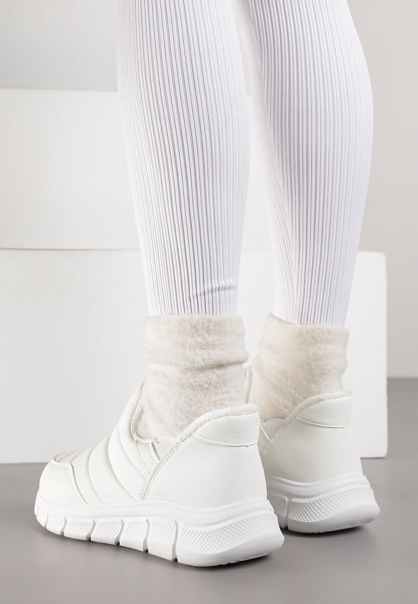 Białe Sneakersy Śniegowce na Platformie z Tłoczeniem i Pikowaną Cholewką Vermina
