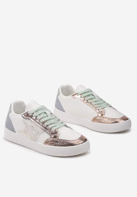 Biało-Szampańskie Sneakersy z Brokatowymi Wstawkami i Gwiazdką Reniva