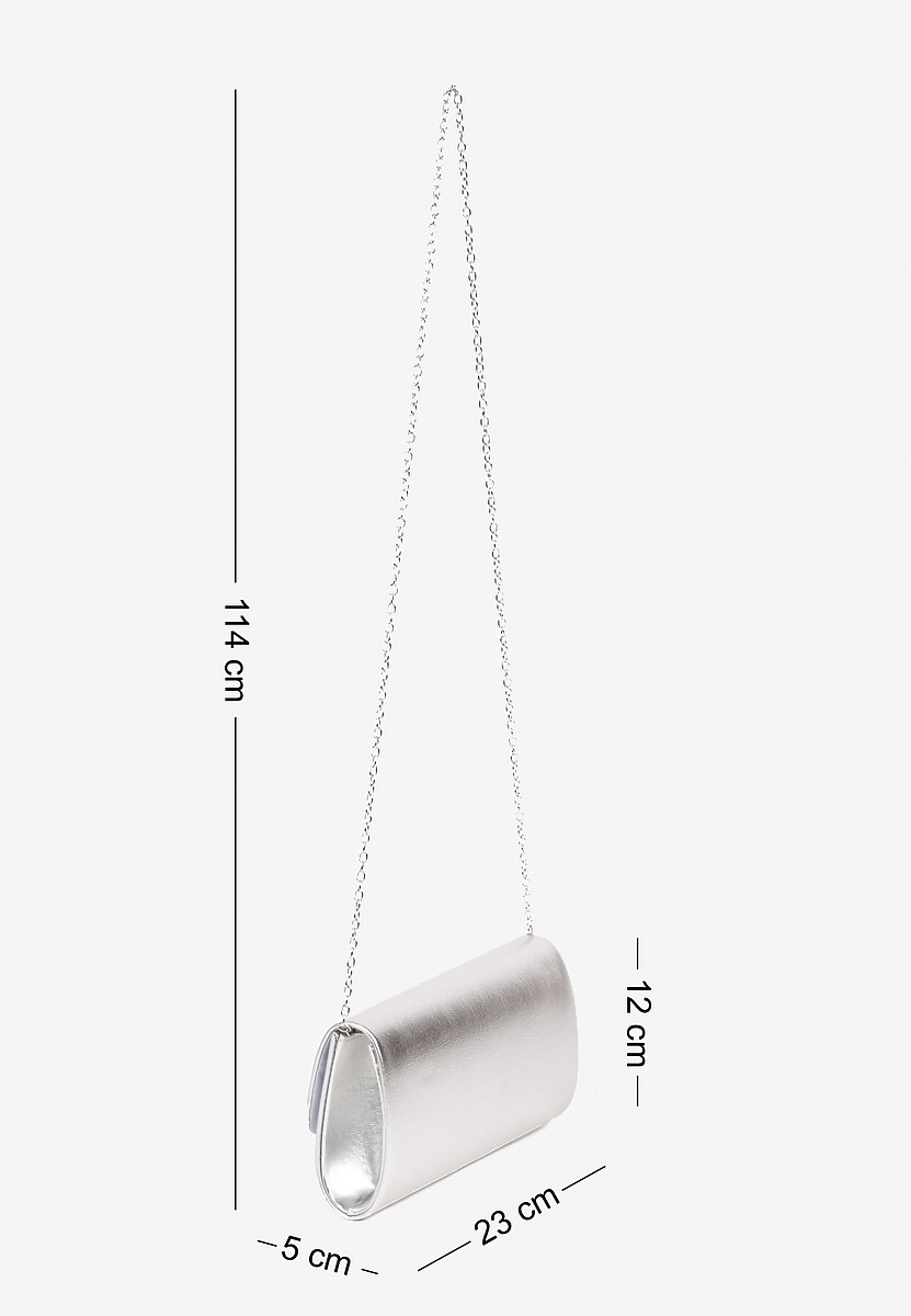 Srebrna Metaliczna Torebka Kopertówka z Łańcuszkiem i Asymetryczną Klapą Floreve