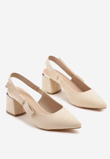 Beżowe Sandały na Słupku Vices Slingback ze Skórzaną Wkładką Vevoline