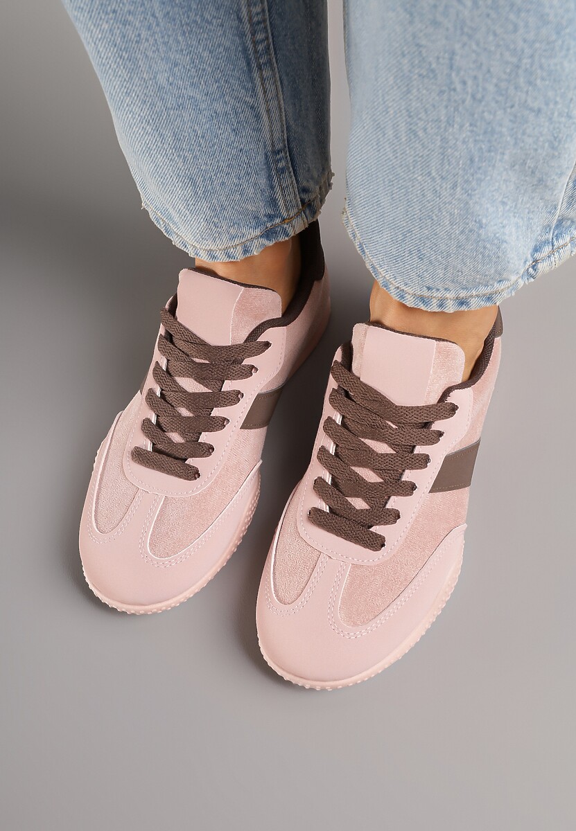 Różowo-Brązowe Sneakersy Ozdobione Tłoczeniem Halennesa