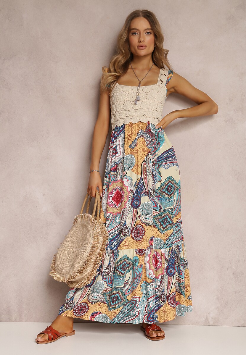 Beżowo-Niebieska Sukienka Grayah