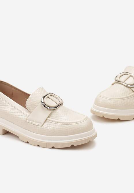 Beżowe Mokasyny z Metaliczną Aplikacją i Delikatnym Printem Unica