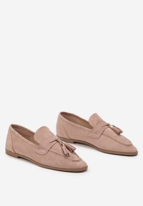 Różowe Mokasyny z Ekozamszu Ozdobione Frędzlami z Kwadratowym Noskiem Ileriva