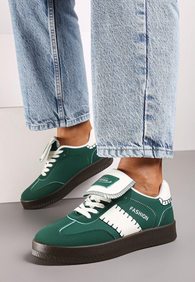 Zielone Sneakersy na Platformie z Kontrastującymi Detalami i Wywiniętym Językiem Amirila